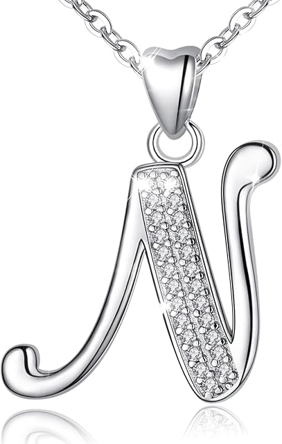 Initial Necklace Sterling Silver Letter Necklace Letter Alphabet Personalised Pendant Jewellery with Cubic Zirconia Gifts for Women Girls AEONSLOVE
