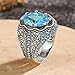 925 Plated Silver CZ Aquamarine Men's Ring Multicolor Stone Ring Vintage Turkish Style Men's Women 's Handmade Engraved Silver Ring with Emerald Stone Jewelry Size 5#
