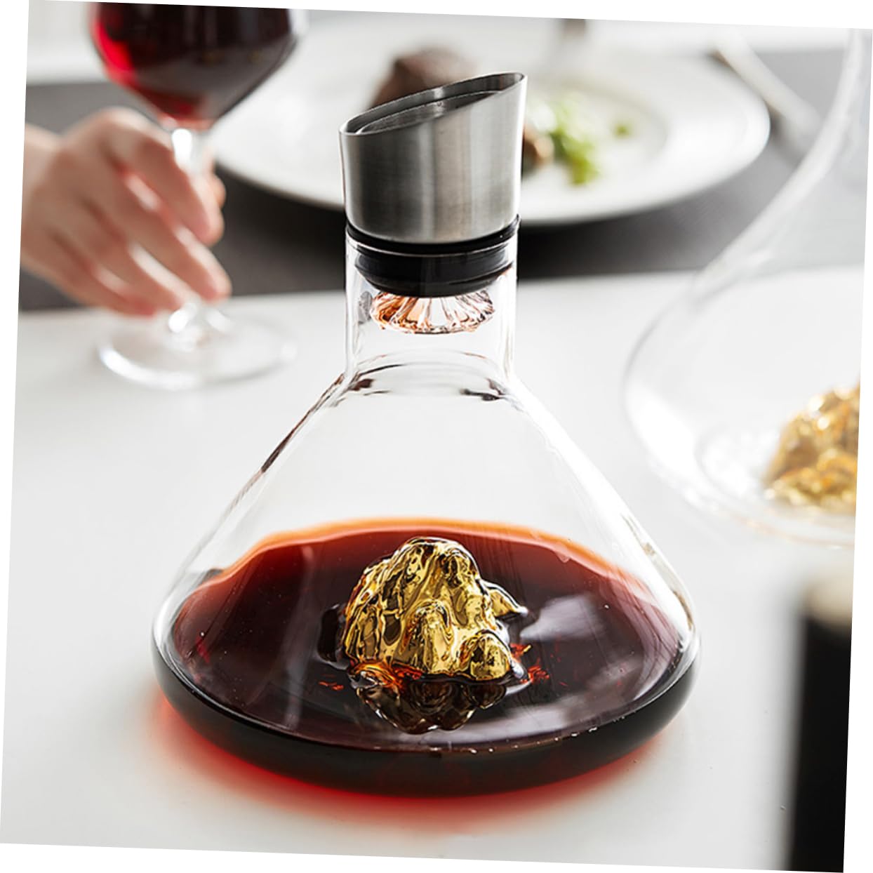 GLEAVI Decantador de Vino de Diseño Elegante y Simple Boca Inclinada para Fácil Vertido para Banquetes Restaurantes y Hogar