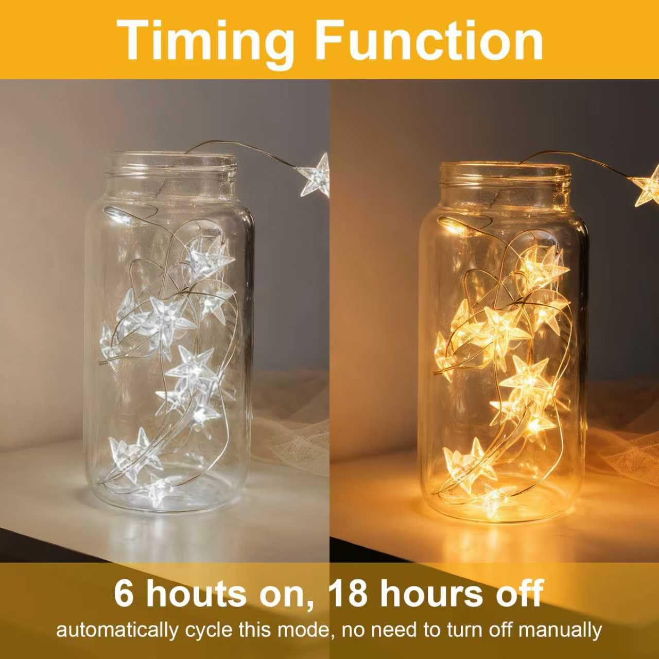 Guirnalda de luces de estrella a batería, 2 m, micro 20 LED, funciona con pilas, temporizador IP65, alambre plateado, luces de hadas para árbol de Navidad, cumpleaños, fiesta de San Valentín
