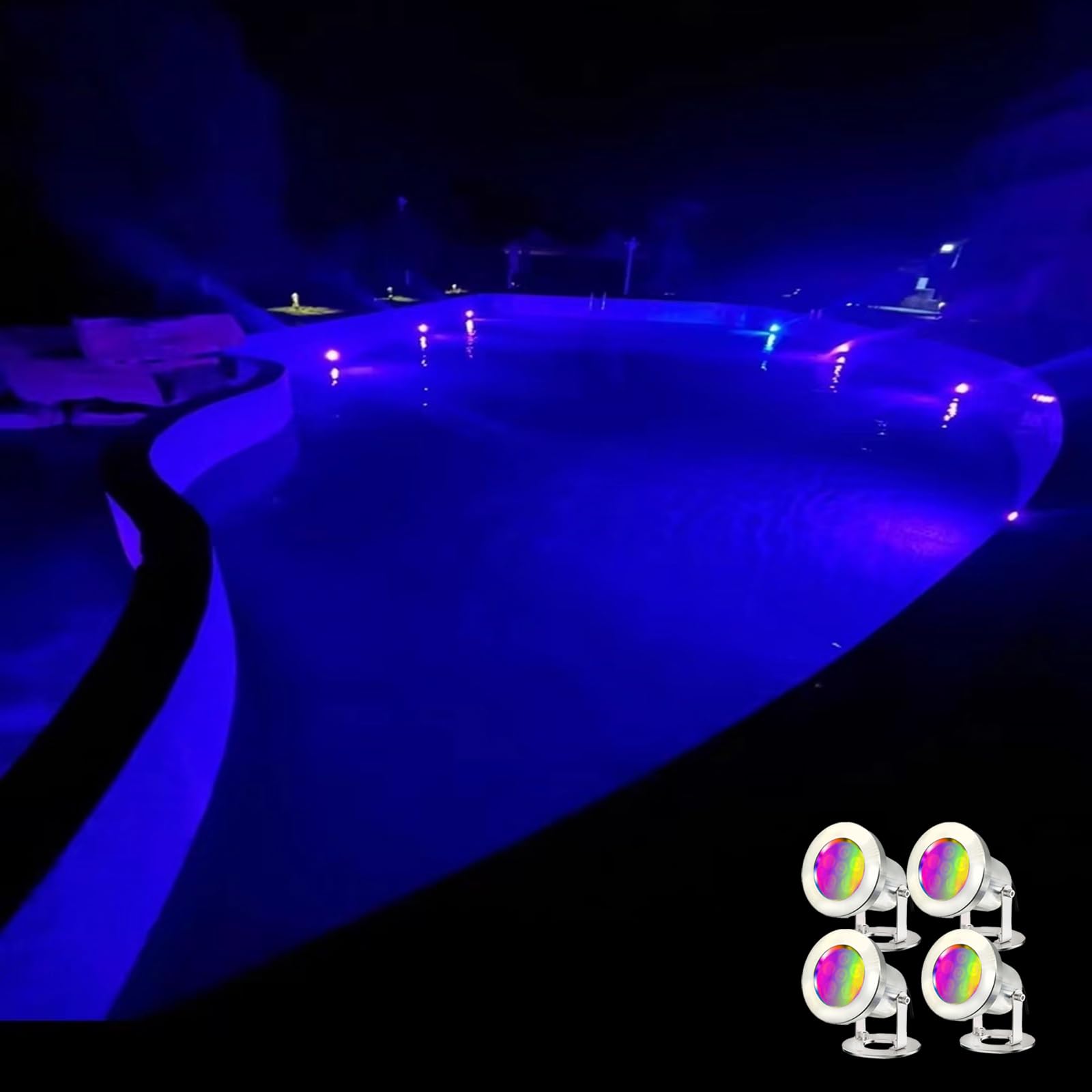 LED Teichleuchten mit Fernbedienung, 6W SS316 Edelstahl RGB Unterwasser Brunnen Licht IP68 Wasserdicht Outdoor Unterwasser Lichter für Teich Wasserfall (4)