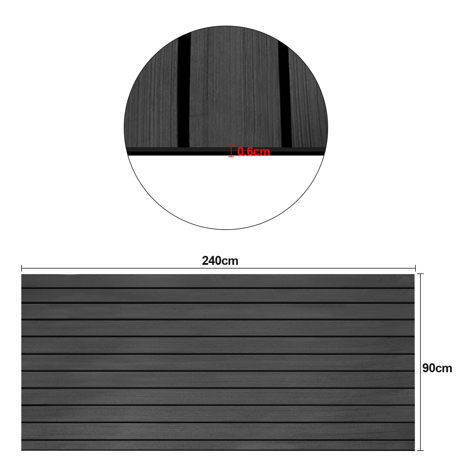240x90cm Eva Schaum Boot Bodenbelag Matte, Deck Bodenbelag Matte, Selbstklebend Deckteppich Meeresboden, Nicht -Skateboard, für Boot, Boden, Surfen, Yachten (Dunkelgrau)