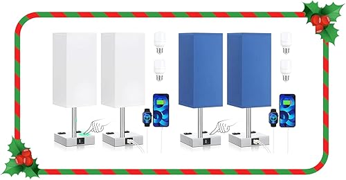 Miniatura 1 de aooshine Juego de 2 lámparas táctiles con puerto USB, lámpara de mesita de noche con puertos de carga USB-C + A y salidas de CA, lámpara de noche