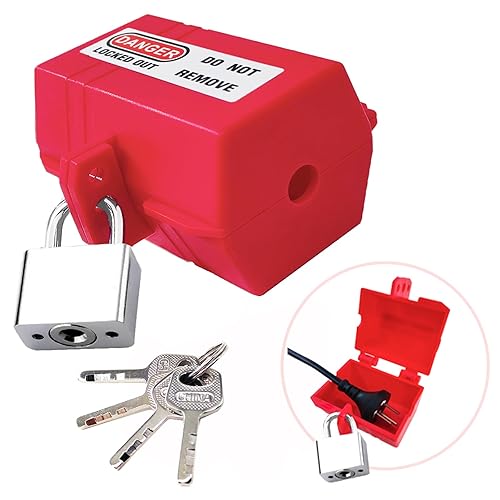 Bloqueo de enchufe con etiqueta de bloqueo, enchufe eléctrico antitáctil de grado industrial de 110 V y bloqueo de enchufe de termostato, bloqueo de