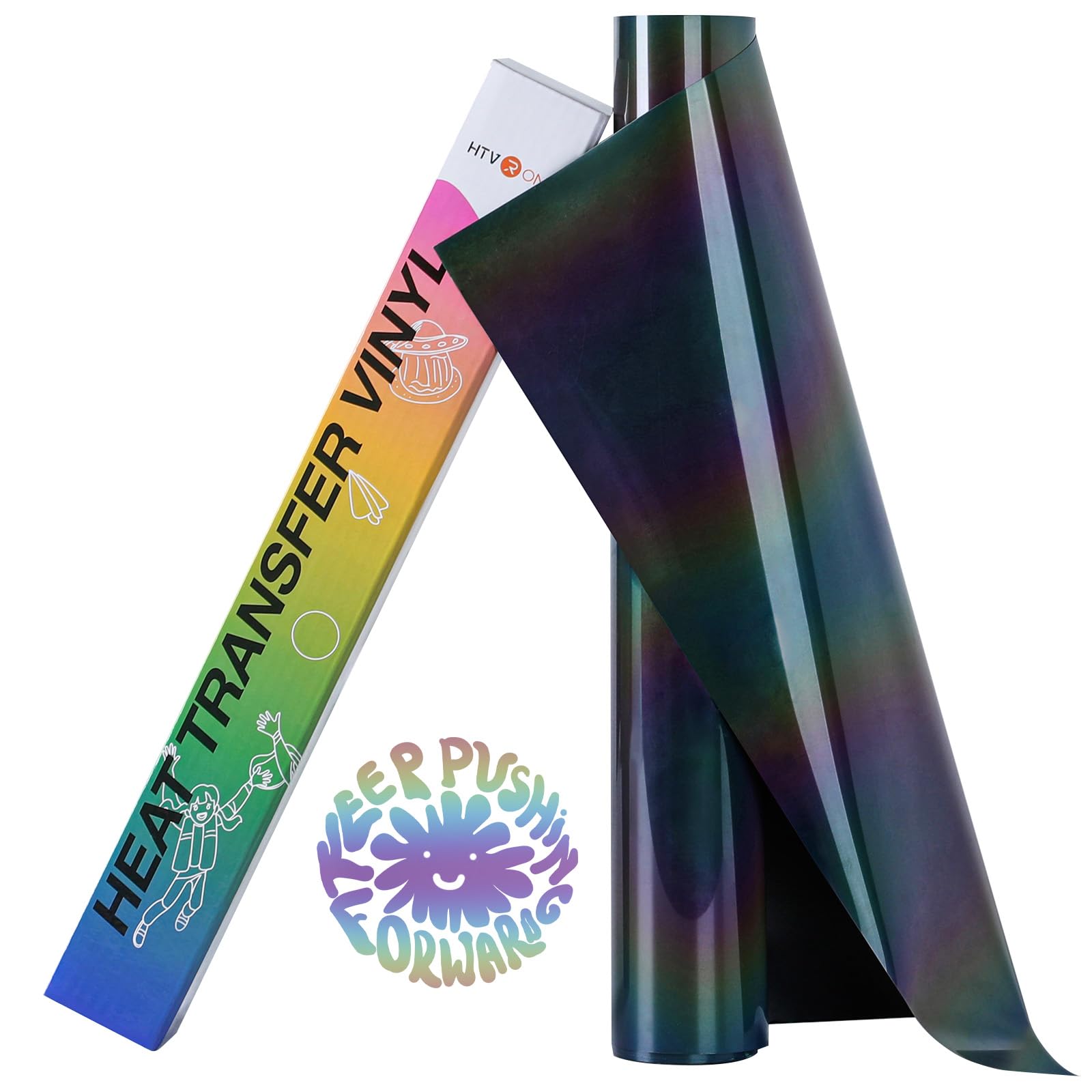 HTVRONT Reflective Rainbow HTV Heat Transfer Vinyl, 12" x 8ft Iron on Vinyl