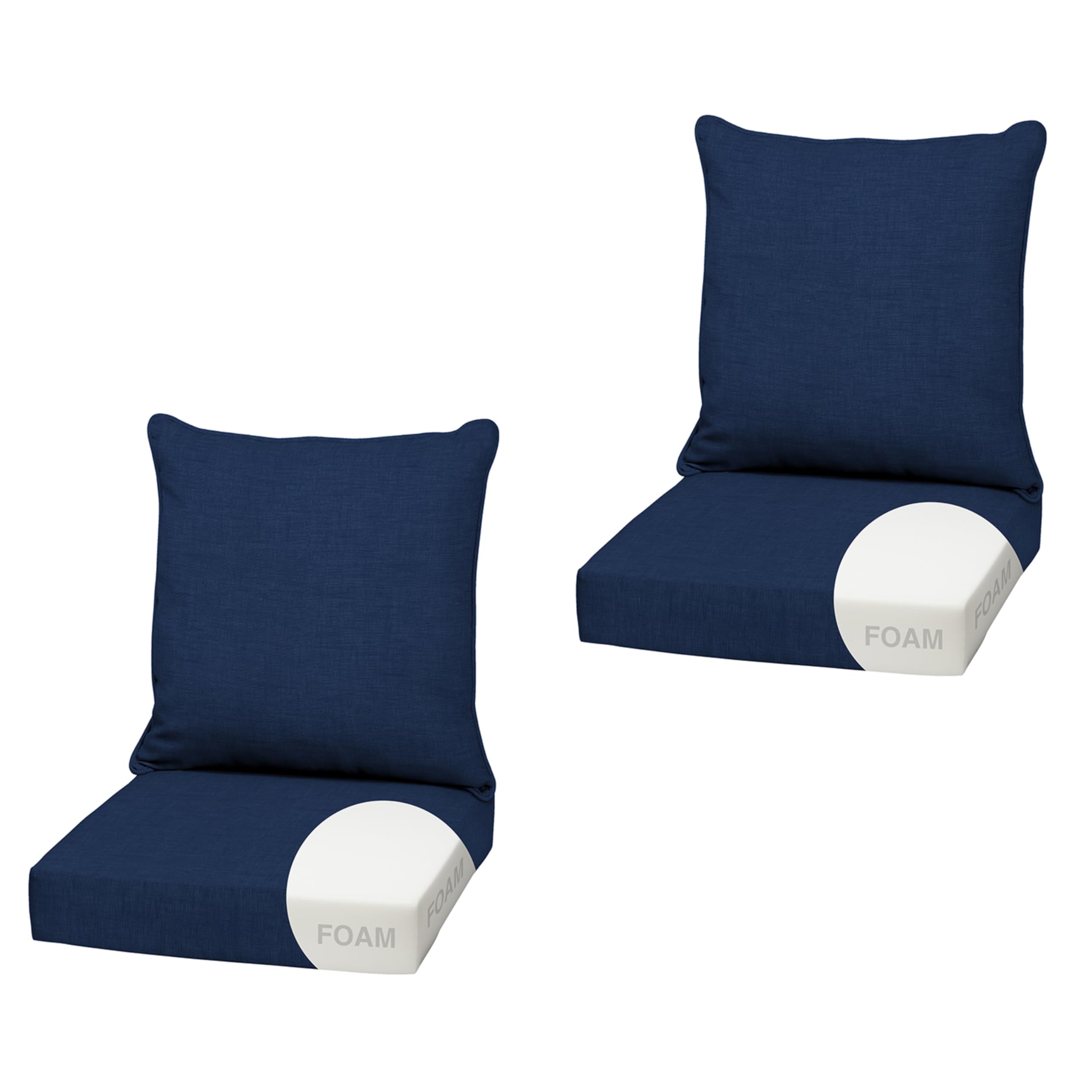 Arden Outdoor Chair Cushions, Patio Furniture, 22x24 Foam Deep Seat, 2 Sets