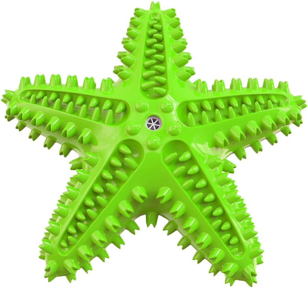 Dog Dental Toy - Heavy Duty Teether for Puppies and Adults with Cleansing Bumps - Natural Rubber in Non-Toxic Starfish Shape (Green)