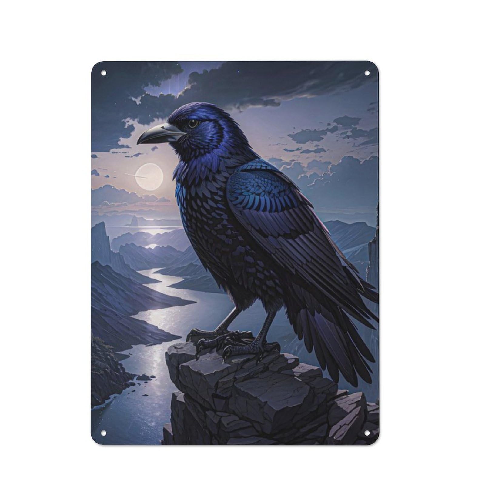 Junmoney Style-1 Retro Metal Wall Sign 40X30cm With Night Crow Majesty For Pub Or Café, A Housewarming Gift For Hospitality Wall Decor Collectors