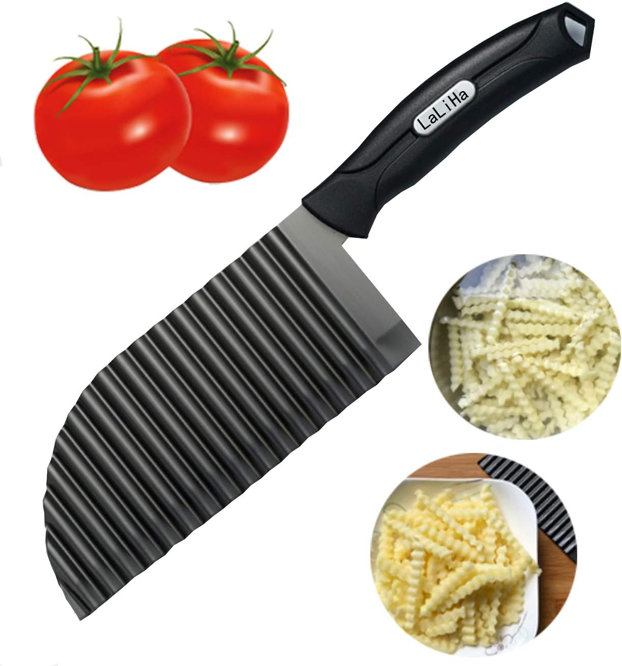 LRWHGarnishing Knife French Fry Cutter Crinkle Potato Slicer Stainless Steel Crinkle Cut Knife Potato Dough Waves Crinkle Cutter Slicer, Home Kitchen Chip Blade Cooking Tools (Original size)