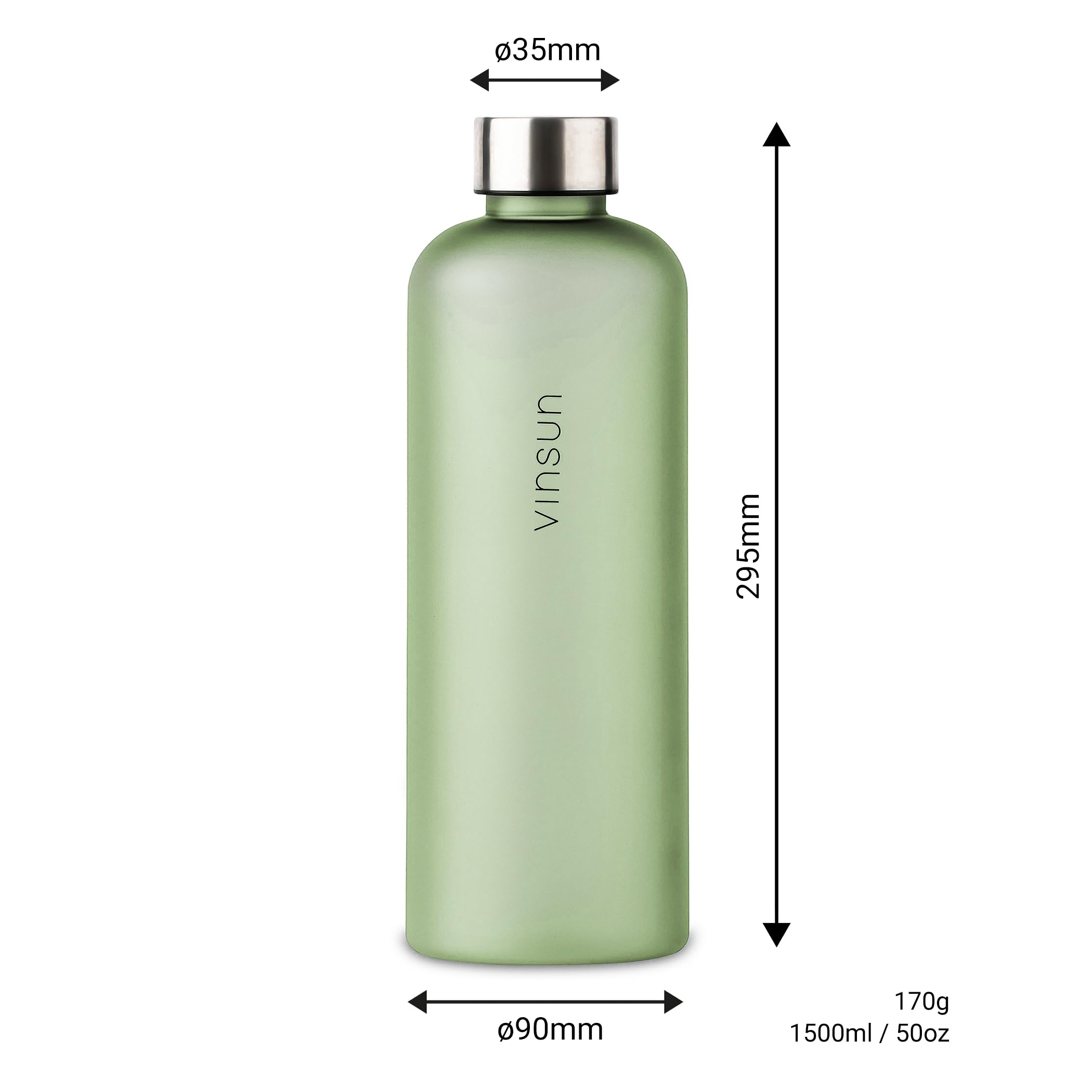 VINSUN Water Bottle 1.5L Green, Leak-proof Water Flask, BPA free, Reusable, Tritan, Drinks Bottle for Sports Gym, Travel - Image 3