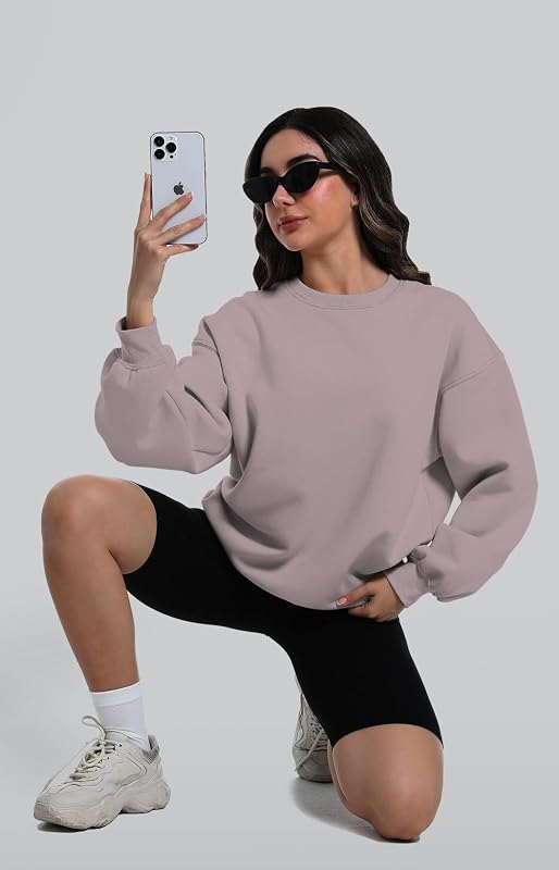XFIFM 2 Pack Womens Oversized Sweatshirts Hoodies Long Sleeve Tops Fall Winter Clothes Crewneck Cozy Outfits Pullover Grey/Brown image 6