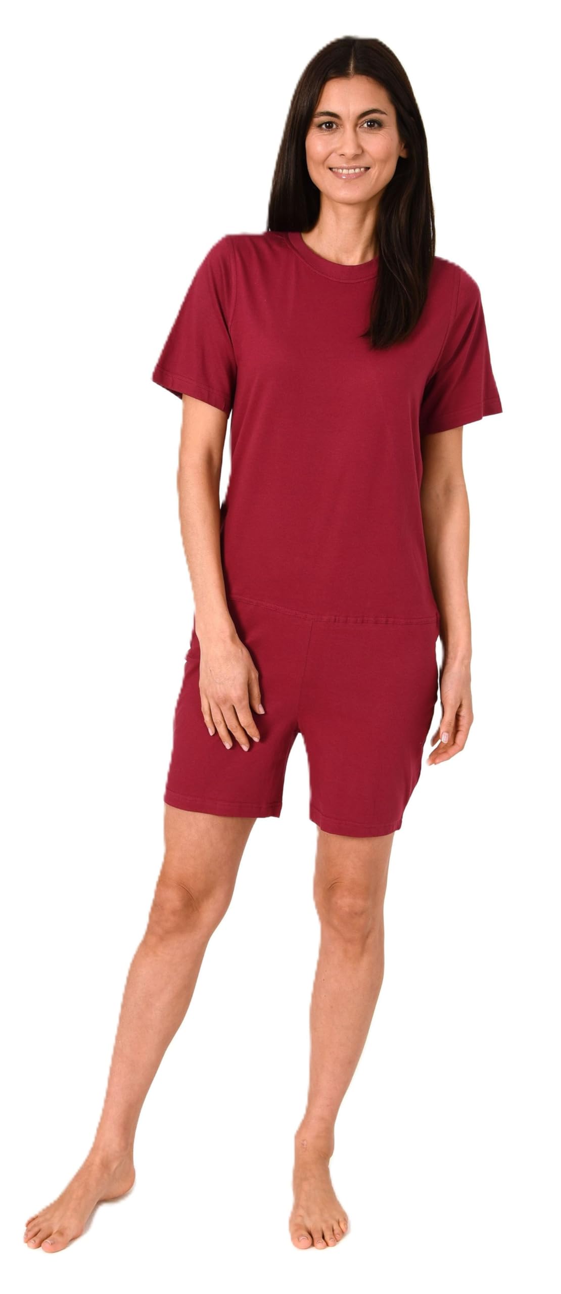 Normann Care Women's Care Overall, Short Sleeve One-Piece Pyjamas with Zip on the Back, berry, XS