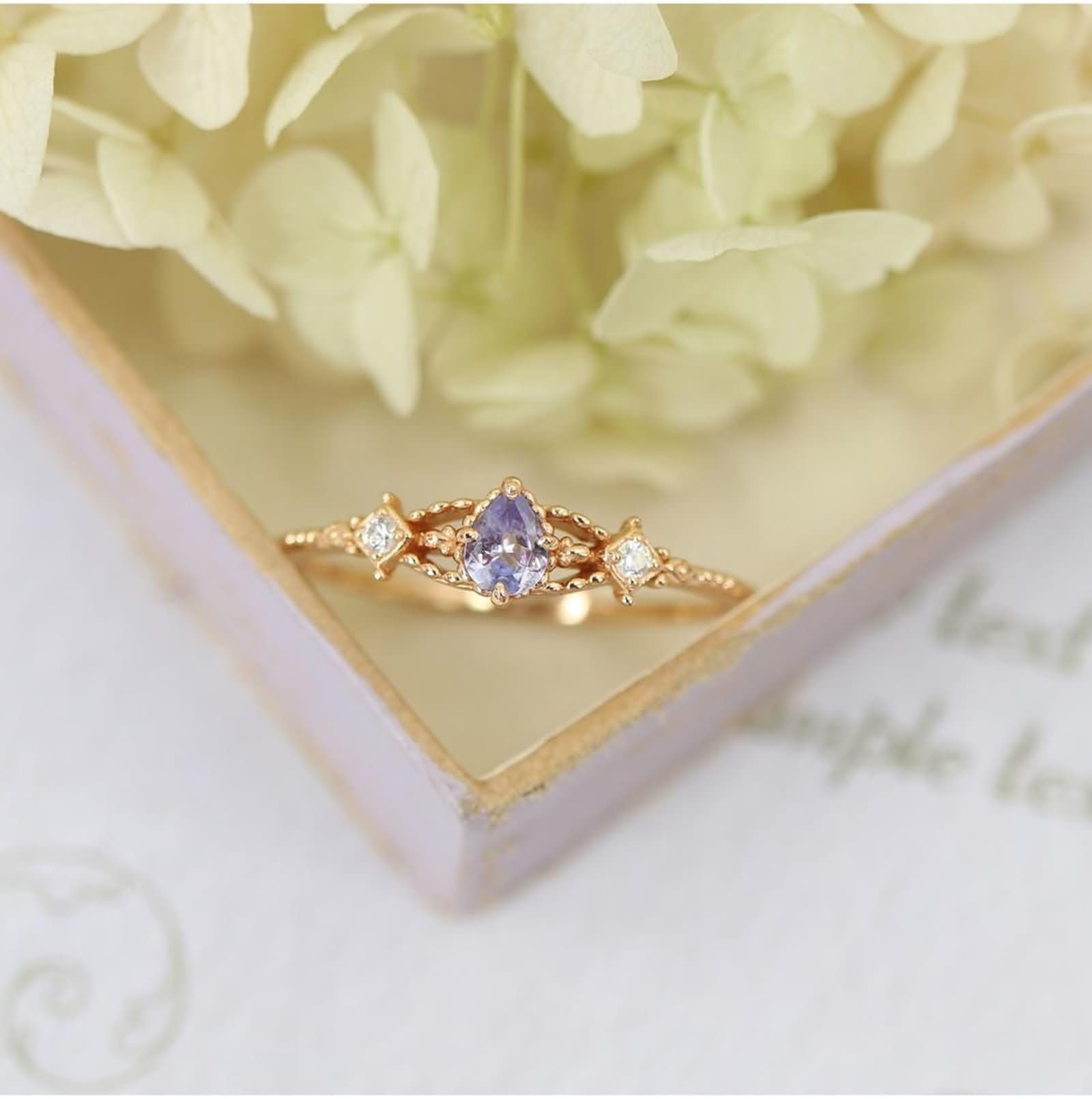 Pierścionek zaręczynowy z żółtego złota 9K/14K/18K, damski tanzanit fioletowy diament