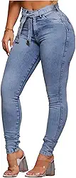 Calça Jeans Feminina Cós Alto Empina Bumbum Com Cinto Faixa Patria Brasil
