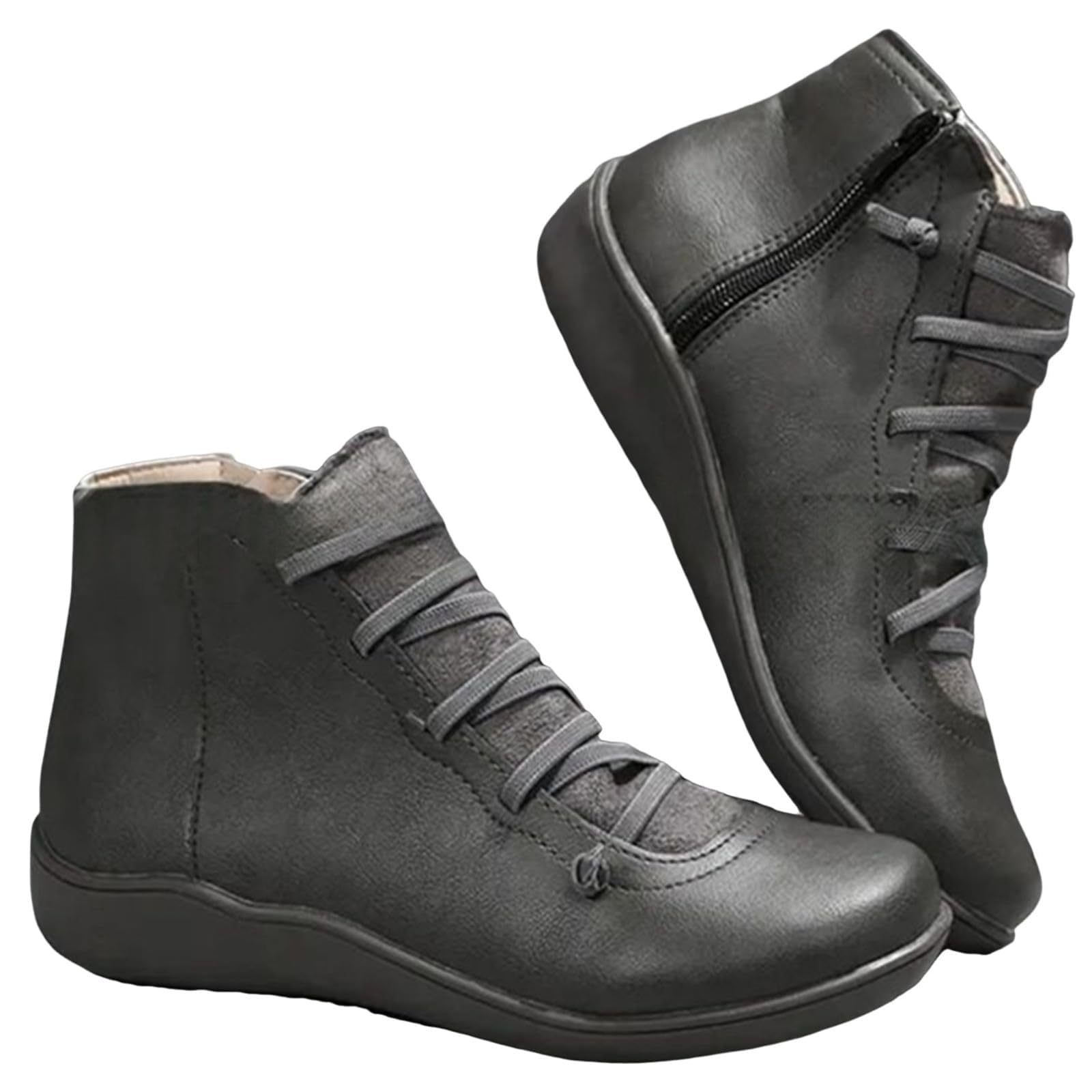 Ankle Boots for Women Side Zipper Low Heel Ankle Booties Arch Support Lace up Boots Comfortable Slip On