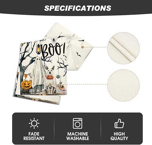 Miniatura 5 de Artoid Mode Camino de mesa de Halloween con diseño de calabazas fantasmas, árbol de calabaza, decoración de mesa de comedor de cocina de otoño para