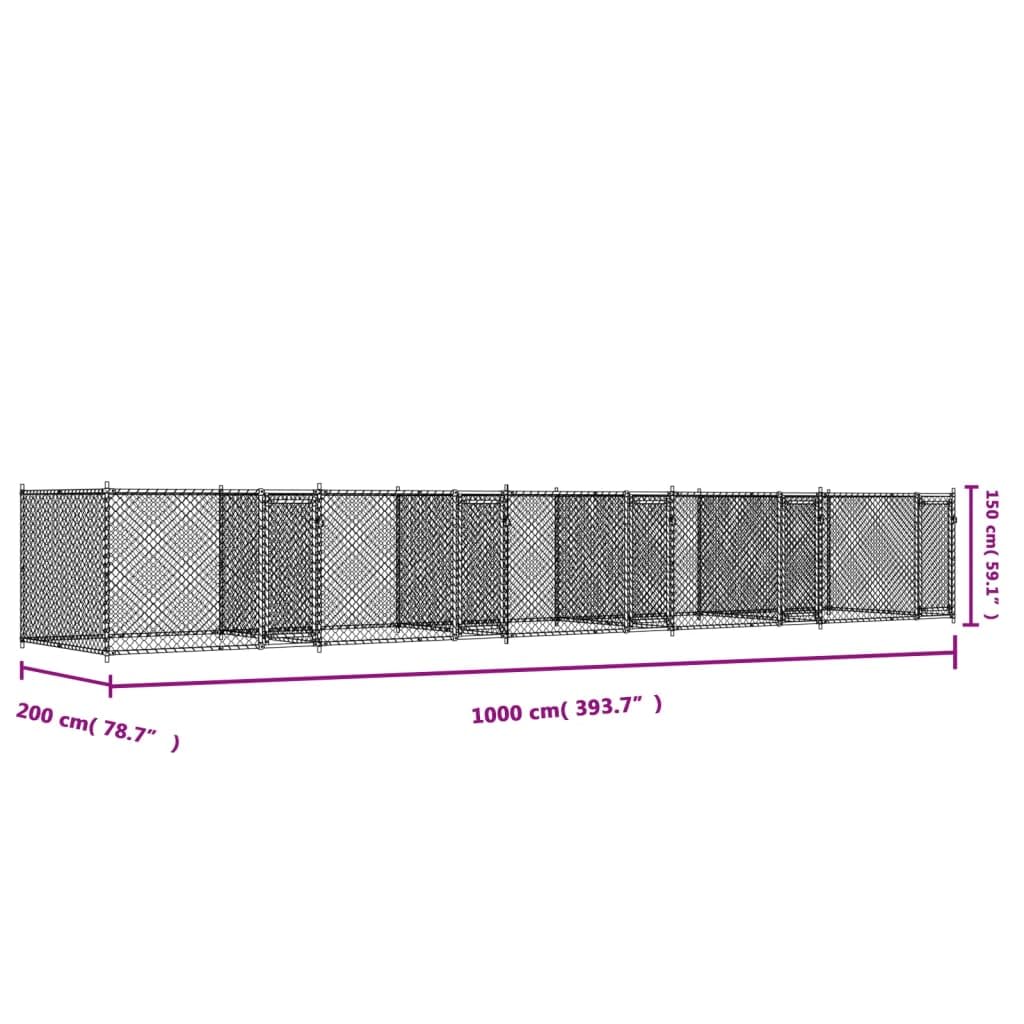 Perrera para perros con puertas gris de acero galvanizado 10 x 2 x 1,5 m, parque estable para perros y cachorros, barrera impermeable y protección en el jardín, ideal para entrenamiento y