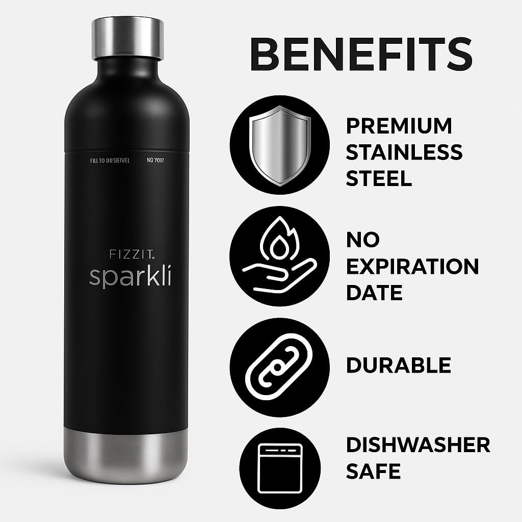 Fizzit Spärklï Carbonated Water Soda Maker with Stainless Steel Bottle Included,Dishwasher Safe (Sparkli-Black) - Image 7