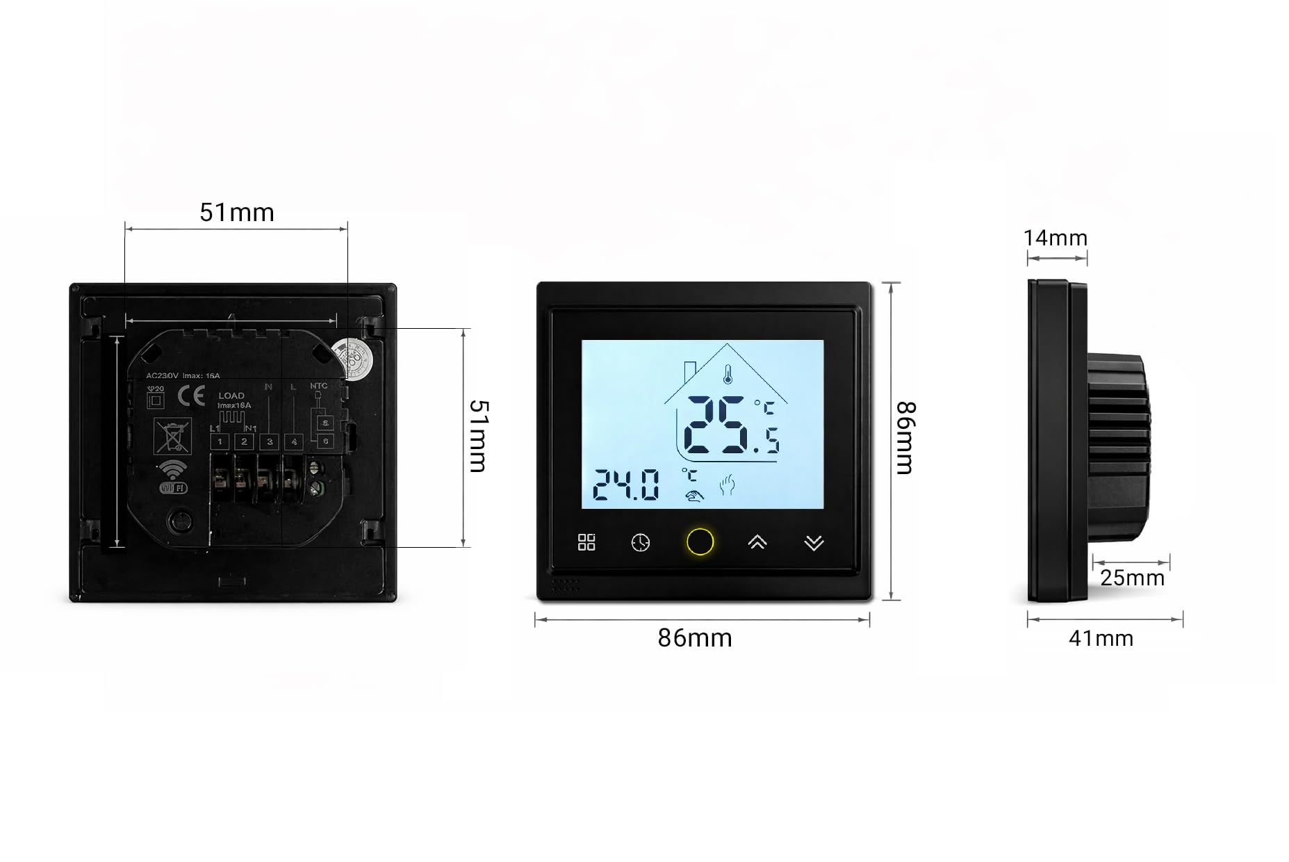AC603H WLAN Smart Thermostat CALORIQUE - für elektrische Fußbodenheizung, programmierbar, 16A, App-Steuerung, kompatibel mit Alexa & Google Assistant, Tuya