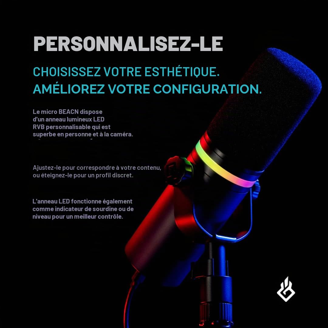 BEACN Microphone USB Dynamique Foncé pour PC | Micro Professionnel pour Podcast, Jeu, Streaming | Qualité Studio pour YouTube, Twitch