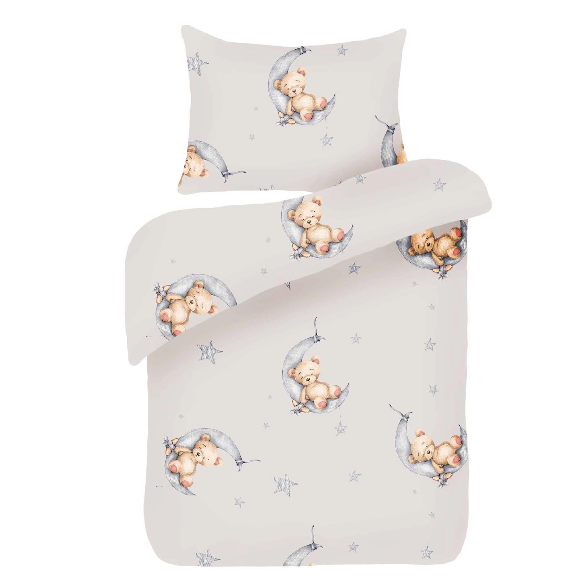 Bestlivings Kinder Bettwäsche 2-TLG (100x135cm / 40x60cm) Bettdecken Set, 100% Baumwolle - Babybettwäsche mit Motiv Bärchen Beige