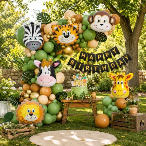 Image of Jungle Safari Birthday Decoration Kit, 65 Pcs Animal Balloon Set