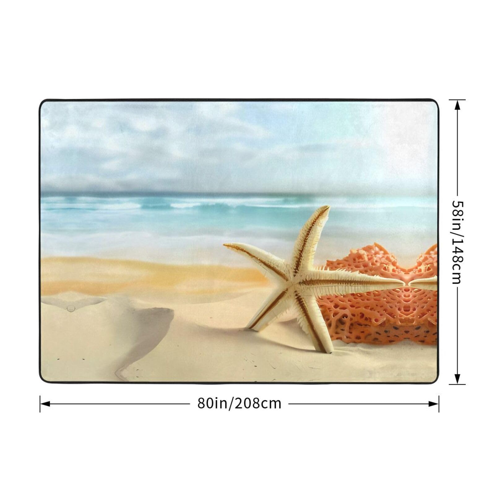 Tapis de sol antidérapant en peluche imprimé étoile de mer et corail sur la plage 203,2 x 147,3 cm – Confort bien conçu pour votre oasis d'intérieur