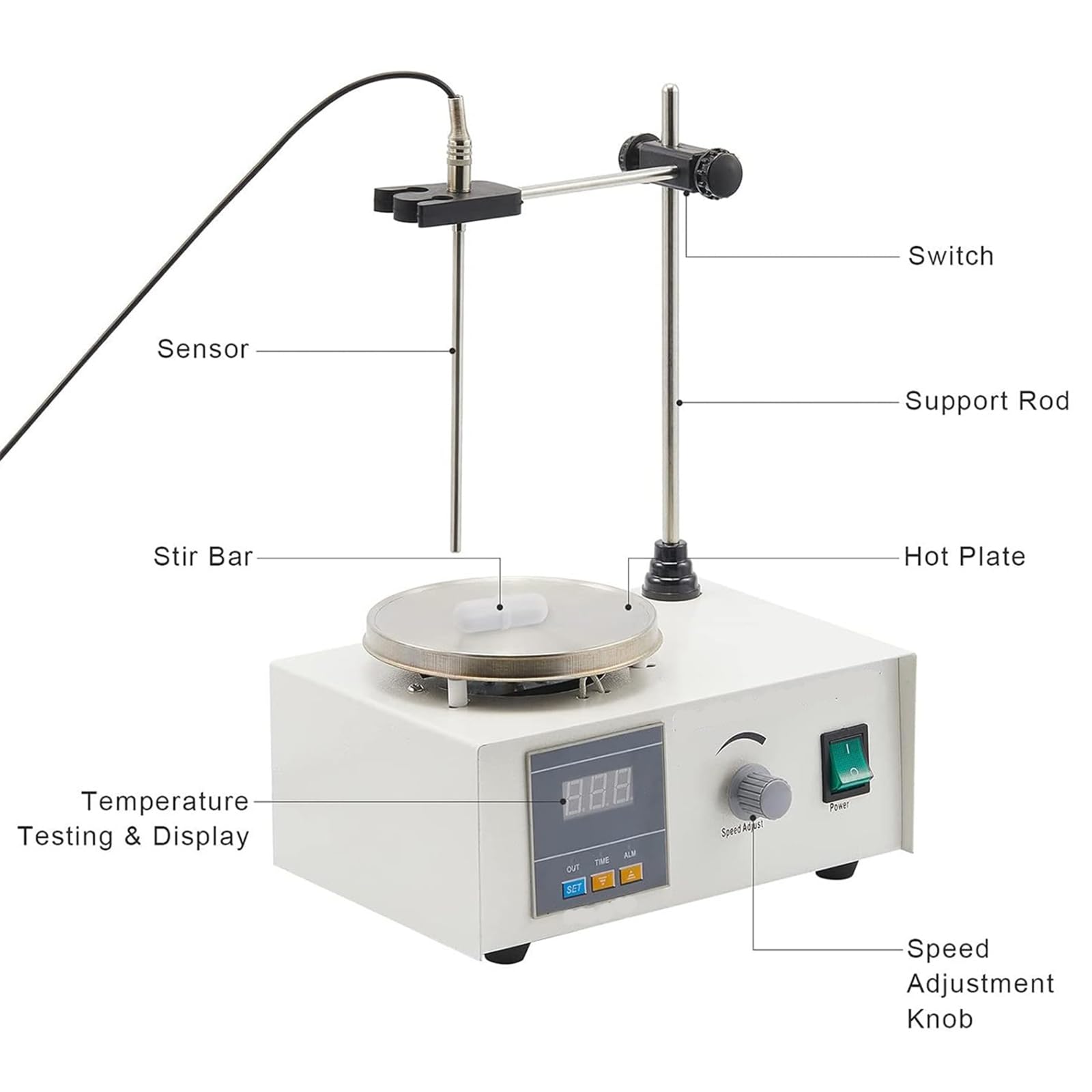 Placa Calefactora con Agitador Magnético, Agitador De Laboratorio con Pantalla Digital LED, Temperatura Constante/bajo Ruido/Ajuste De Velocidad: 0-2400 RPM, Adecuado para Campo Bioquímico