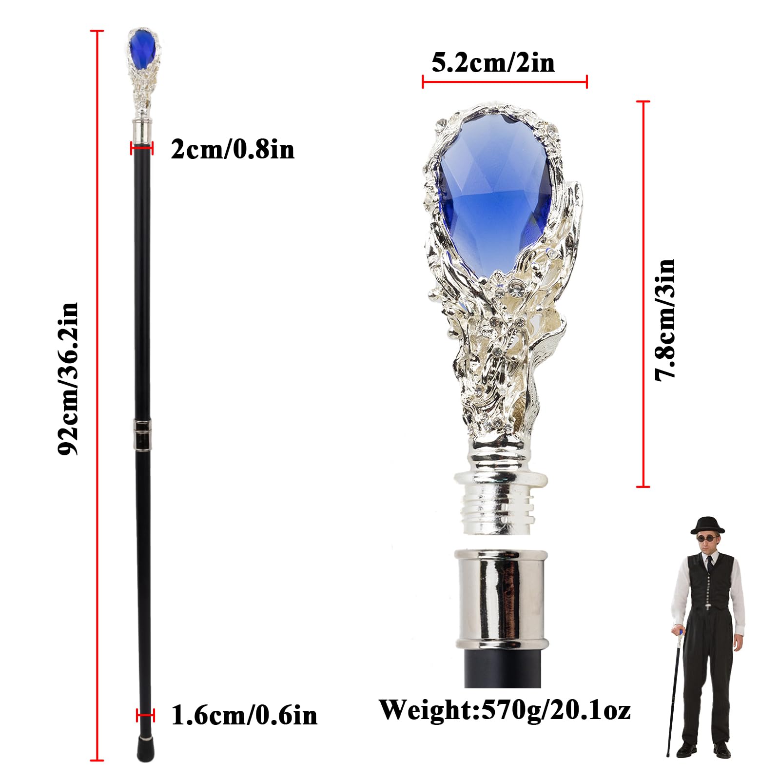 Laska do chodzenia typu diamentowego dla mężczyzn kobiet seniorów składana lekka antypoślizgowa gumowa podstawa laski do chodzenia akcesoria kostiumowe dekoracyjne białe 95 cm