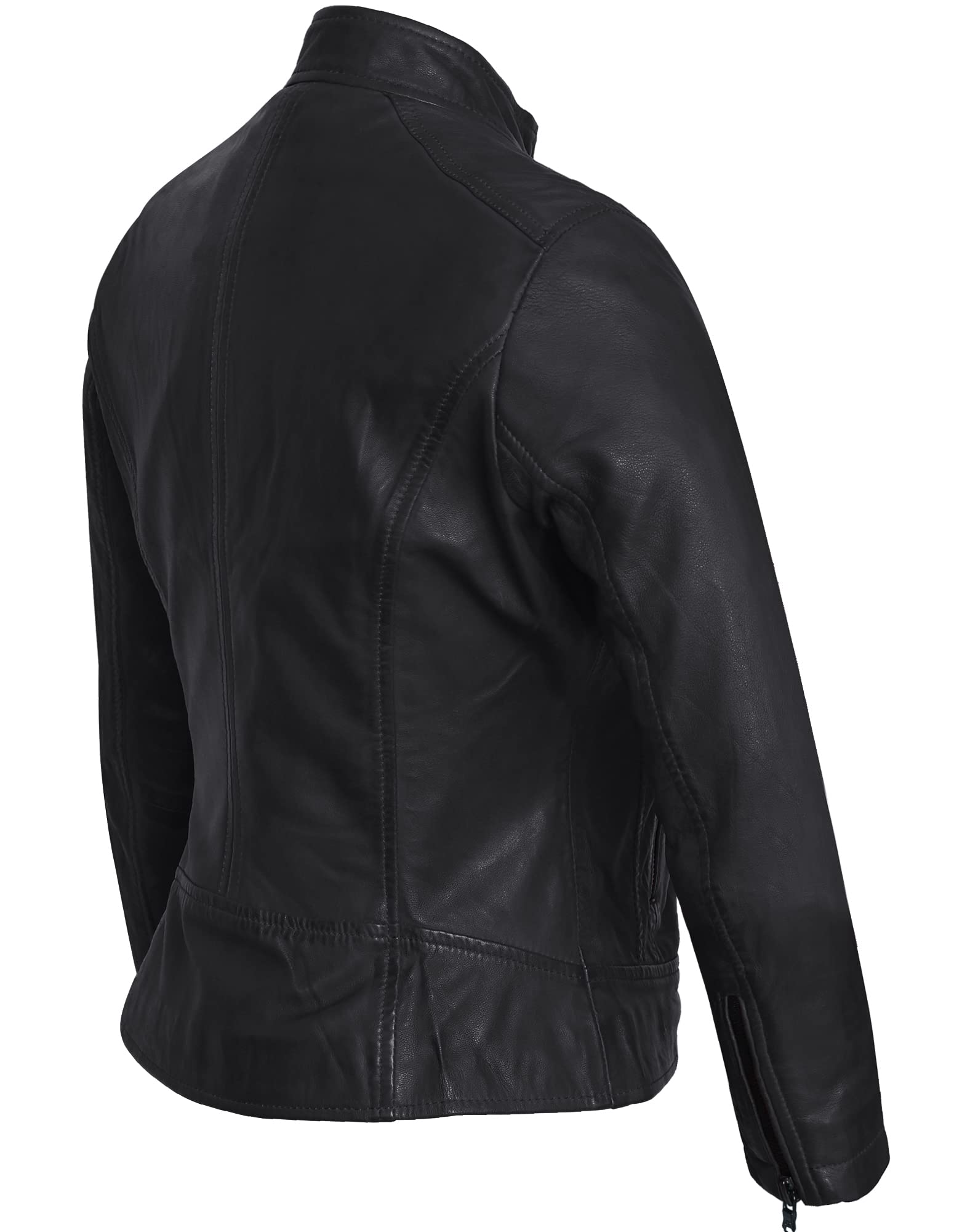Damen Lederjacke KLARA Bikerjacke mit Stehkragen - Modernen Echtleder Jacke aus Lammnappa Leder Schwarz