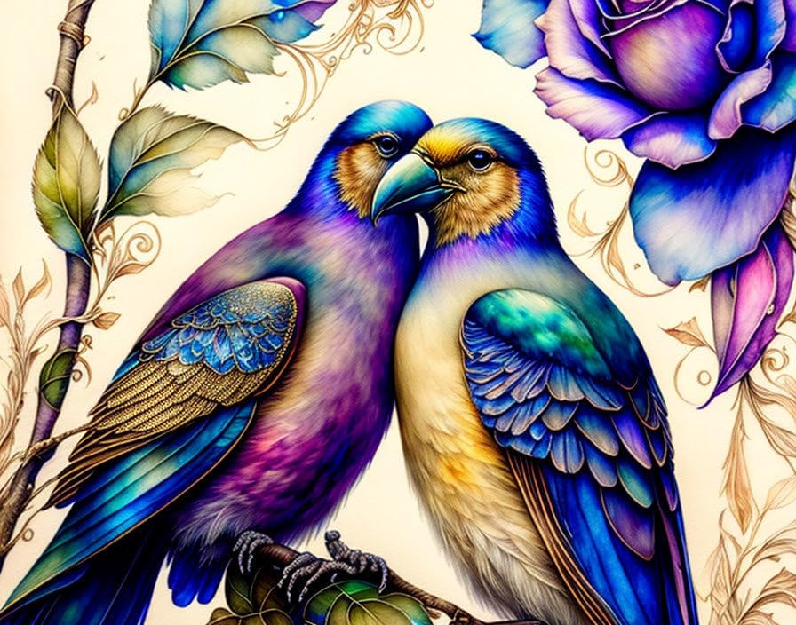 Toile murale oiseaux d'amour aquarelle pour créer un salon romantique et cocooning