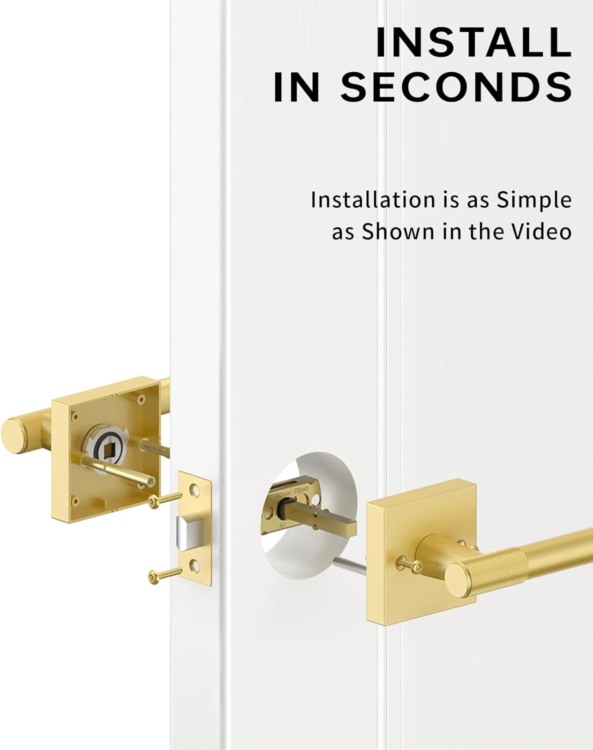 Asidrama 1 Pack Passage Gold Door Knob with Lock, Brushed Gold Door Handles Interior for Bedroom or Bathroom, Heavy Duty Door Lever with Reversible Interior Door Handle for Left Right Sided Doors