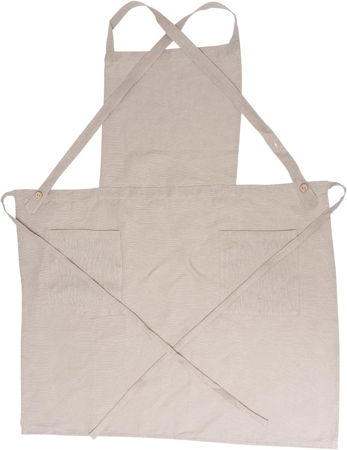 100% Linen Apron Cross Back Dress with 2 Pockets For Women Men Adjustable Button Apron Waitress Server Cooking