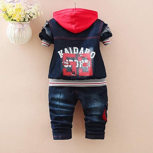 Vista 2 de Yao 1T-5T - Ropa de niño pequeño, conjuntos de ropa de otoño para bebé, 3 piezas, chaleco de mezclilla, sudaderas con capucha de algodón, jeans