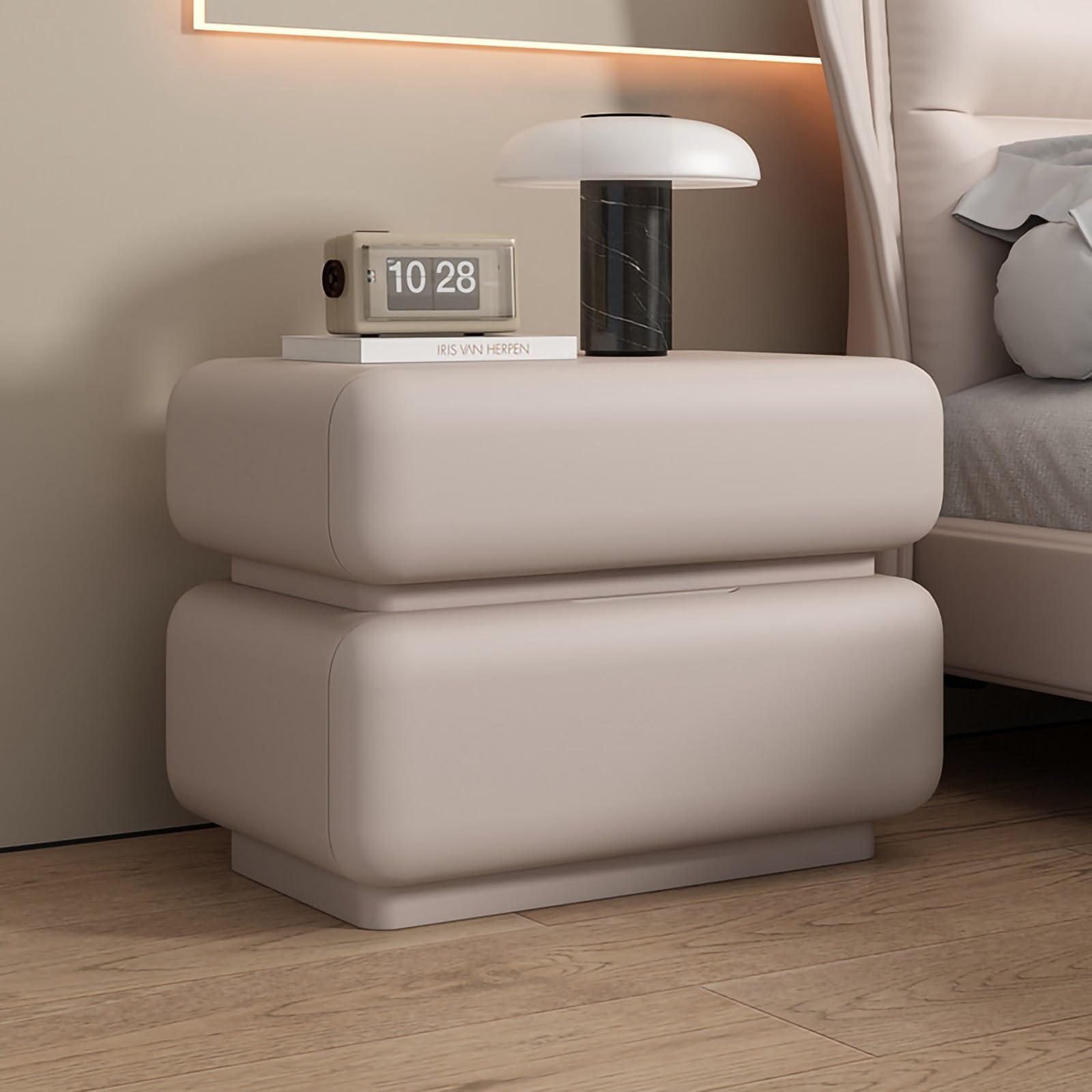 FCHZJCZYT Modern Bedside Table, Fully-Assembled Nightstand with Drawers, Minimalist Nightstand, Hidden Handles Fully Assembled, Luxury Bedroom Furniture,khaki,60 * 40 * 48cm/24 * 16 * 19"
