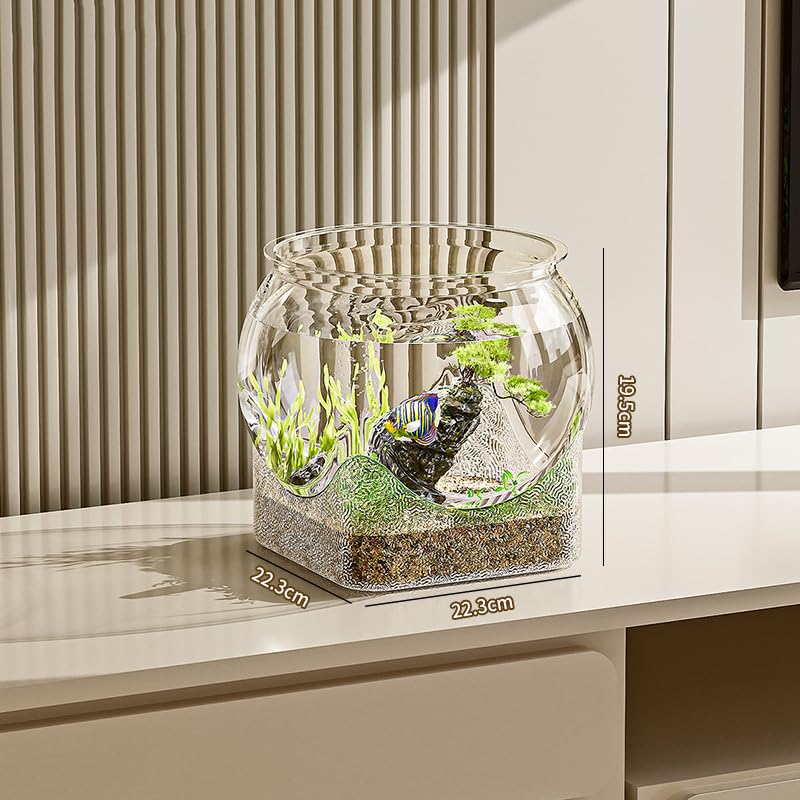 Runde Fischschale, Kugelaquarium Bruchsicherer,Rundes Aquarium, Fischtank für Aquarien, kleine Aquarien, Kunststoff Fischschale+2X Koralle und 0,5kg Sandstein