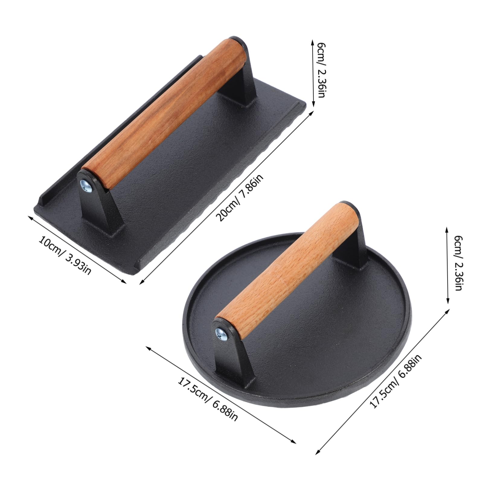 Mikikit 2stücke Fleischpresse Aus Gusseisen Mit Holzgriff Aufschnittmaschine Für Grill BBQ Und Küche Kompatibel Mit Herden Und Grillplatten Für Burger Frühstücksspeck Und Fleischgerichte