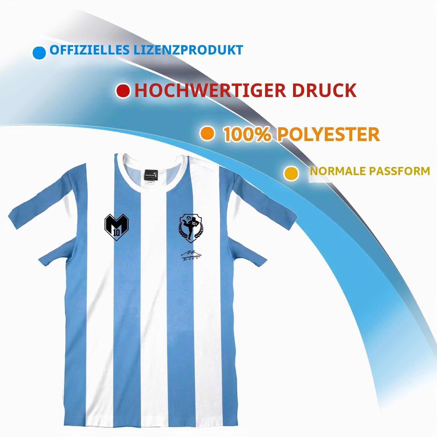 Diego Armando Maradona Fußball-Trikot, offizielles Replikat, Argentinien Fußball-Trikot für Jungen und Erwachsene.