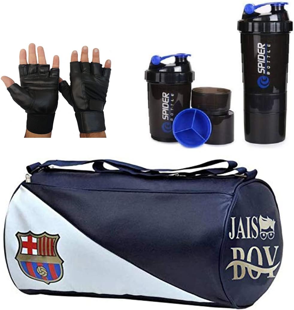 JAIS BOY - we made for young generation Gym Bag Combo Sports Men's Combo of Leather Gym Bag, Gloves and Spider Blue