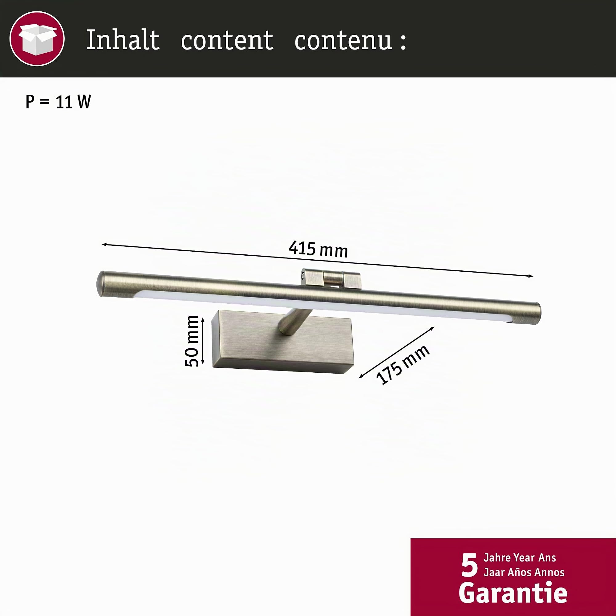 Paulmann 95562 LED Bilderleuchte Mingo 400mm incl. 1x9,5 W Warmweiß Altmessing Bildbeleuchtung Metall, Kunststoff Wandlampe 3000 K