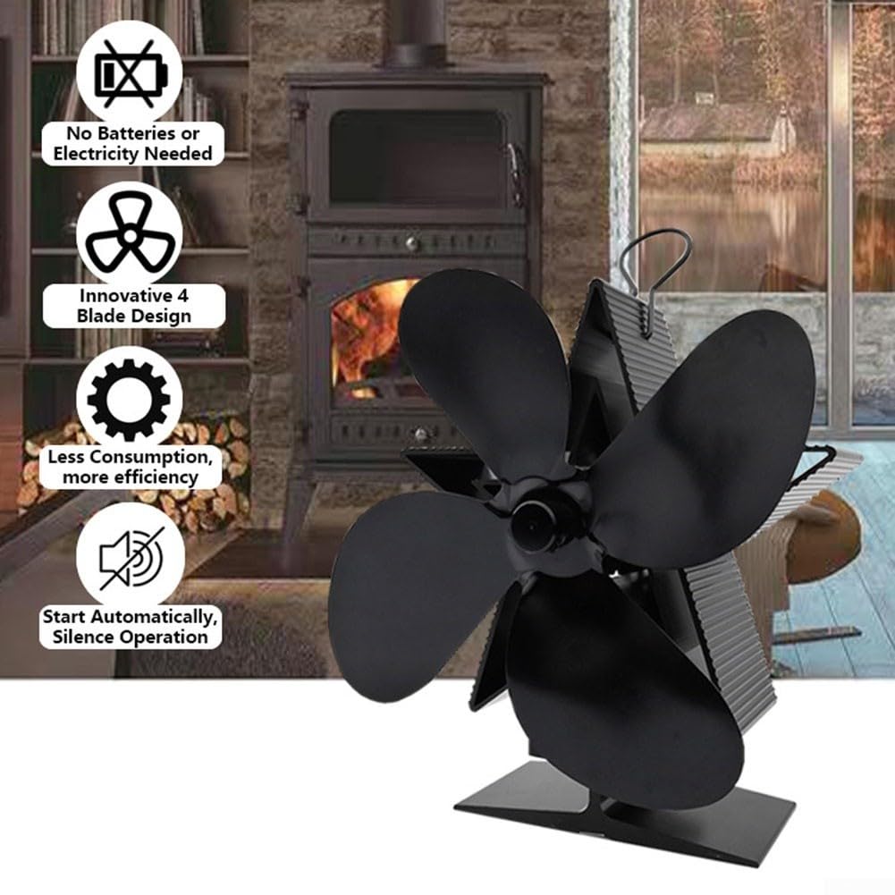 Ventola Stufa 4 Pale Silenziosa Autoalimentata per calore Ventola(Silver)