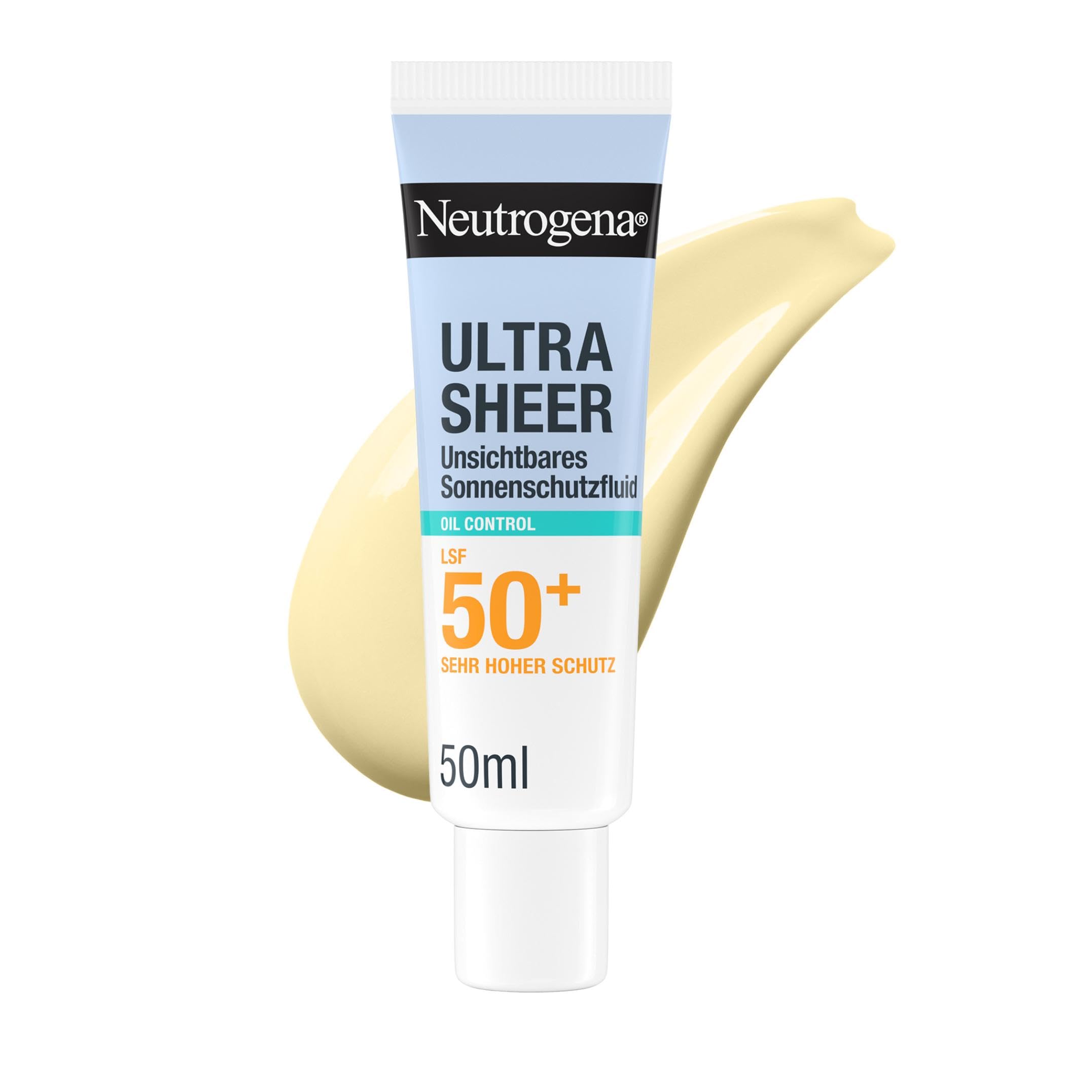 Neutrogena Ultra Sheer Unsichtbares Oil Control Sonnenschutzfluid LSF50+ (50ml), sehr hoher UVA/UVB-Schutz, 12h Anti-Glanz-Effekt, nicht fettend, wasserfest, für empfindliche Haut