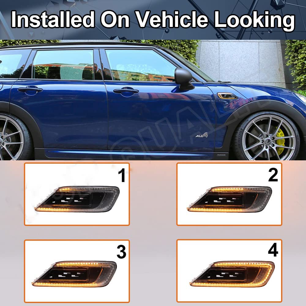 2016-2021 dla Mini Clubman F54 One Cooper S D Sd All4 Steptronic Jcw kierunkowskazy boczne LED Repeater Marker Light Amber Dynamic Led Turn Signal Lamp 2 szt. przezroczysta soczewka