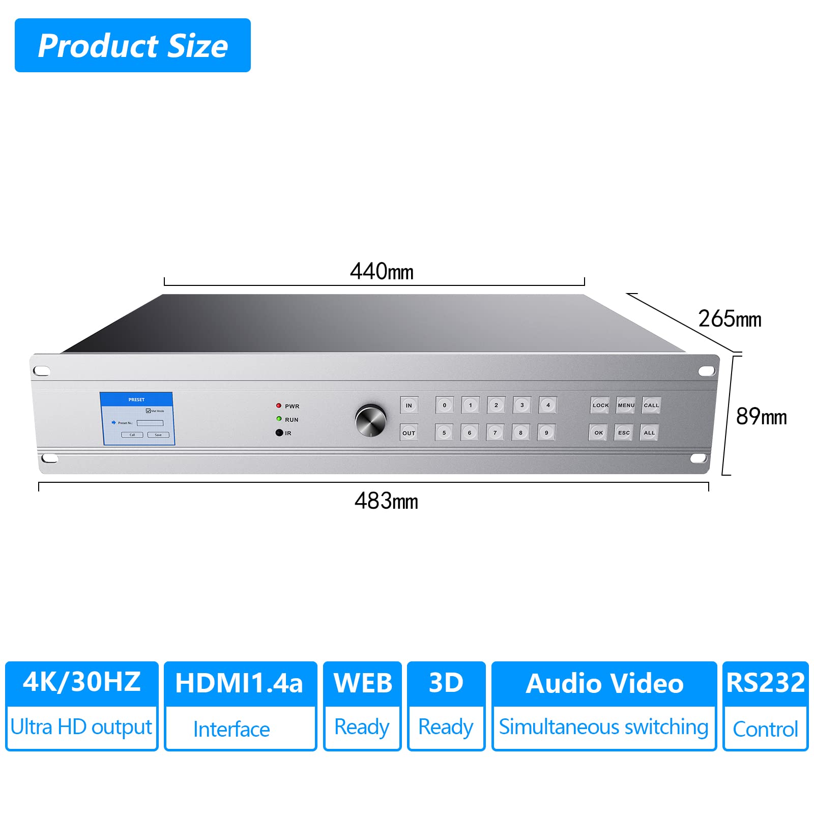 ICUIXIAN Przełącznik matrycowy 16 wejść 16 wyjść 4k x 2k przy 30 Hz HDMI, matryca HDMI obsługuje sterowanie WEB HDMI1.4a standardowa Blu-Ray Dolby True HD, Dolby Digital i DTS-HD Master Audio