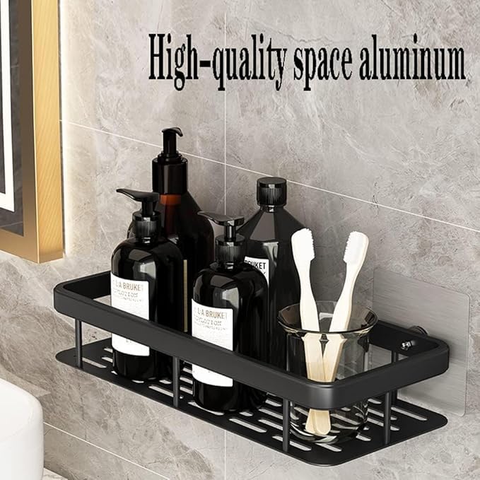 Image of Self Adhesive Bathroom Organiser Without Drill, Stainless Steel Wall Shelf Rack, Kitchen Sink Organizer, Bathroom Storage Holder, Waterproof Rustproof Shelf (Black, Pack of 1)