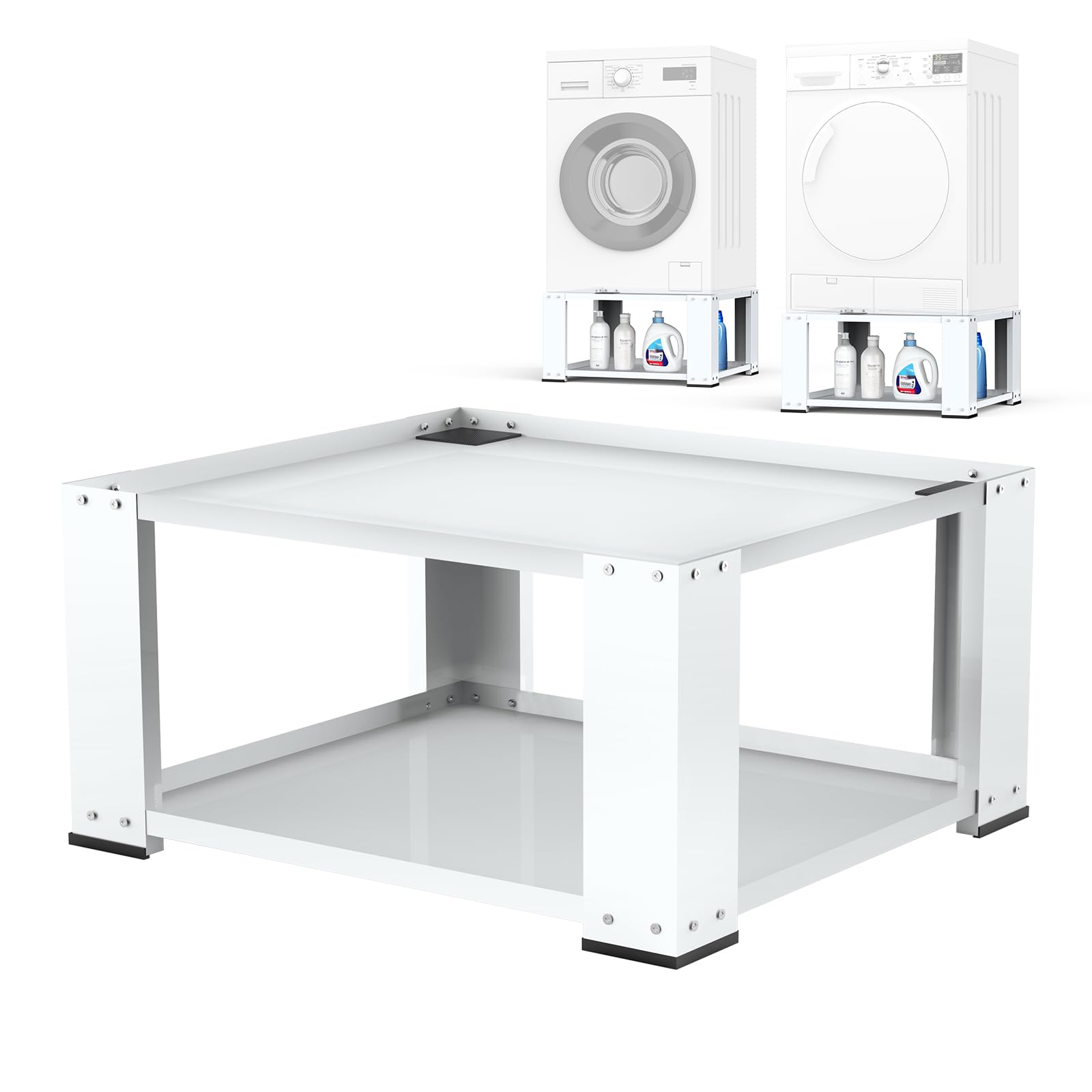 SKM Universal Washer and Dryer Pedestal Stand for 27" &amp; 28" Machines | Heavy-Duty Steel, 700LB Capacity | 15.7" Height, Anti-Slip Design, White
