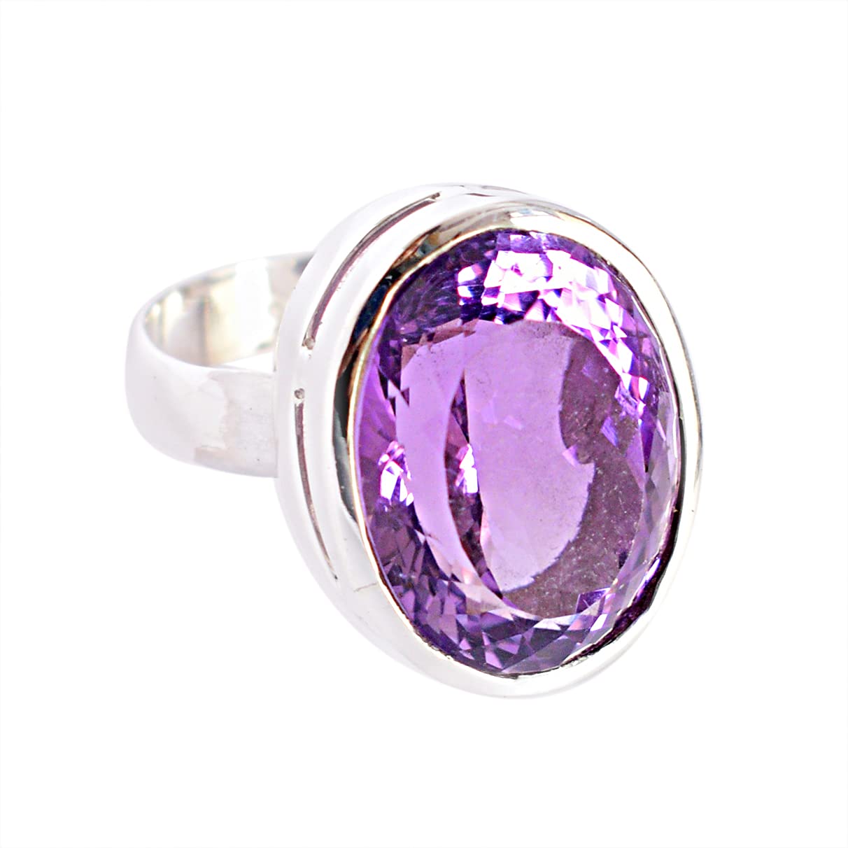 Bague améthyste violette ovale facettée en argent 925 fait main - 7