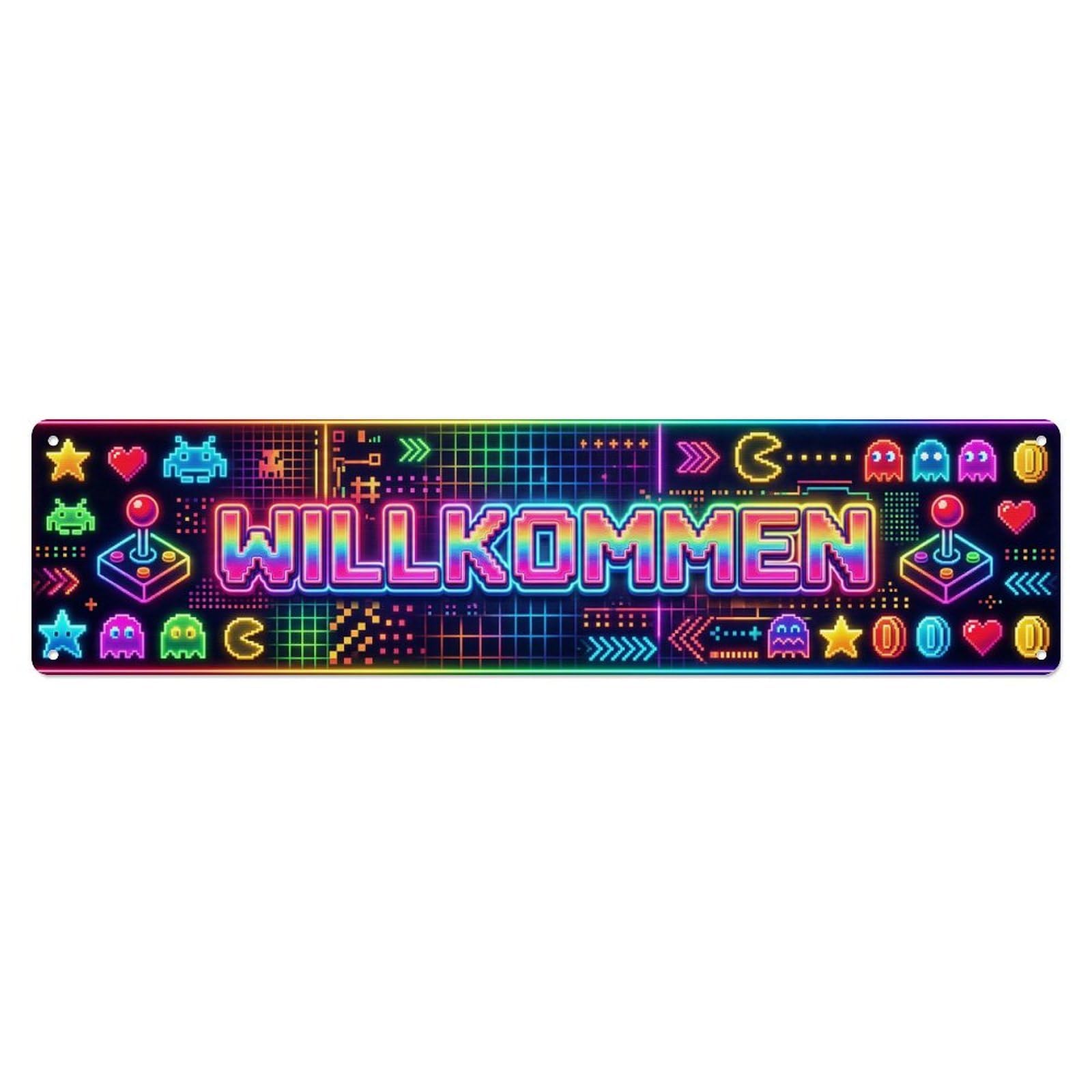 Neon Rainbow Arcade Gaming Welcome Metal Tin Sign