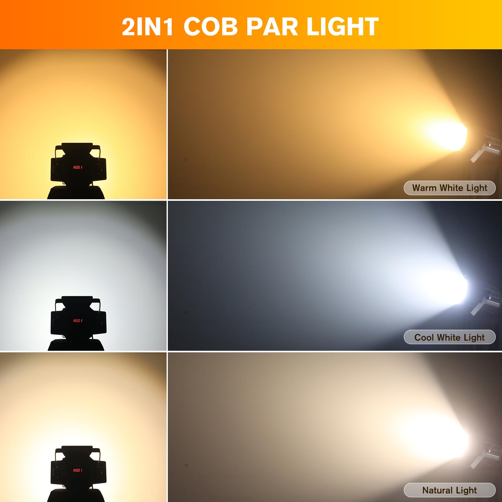 200 W COB Par LED Proiettore da palco con otturatori dimmerabili, 3500 a 7500 K 2 in 1 illuminazione da scena DMX/modalità master-slave luce per feste DJ, chiesa, concerto, matrimonio
