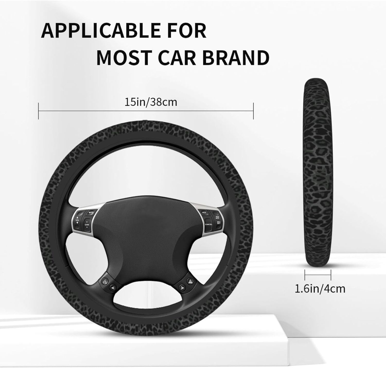 Leopard Steering Wheel Covers Non Slip Neoprene Steering Wheel Protector Cover Universal 15 Inch for Men Women (Black Green Grey) - Image 3